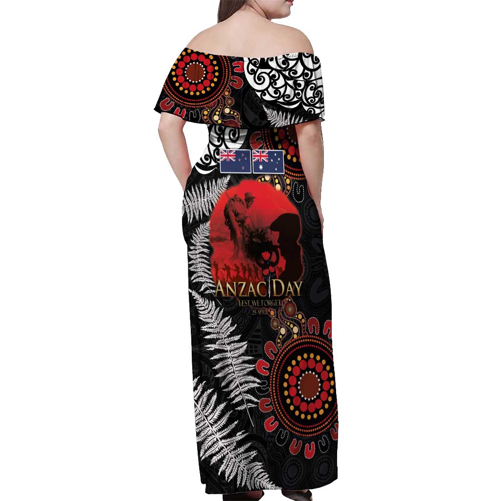 Australia and New Zealand ANZAC Day Off Shoulder Maxi Dress Aboriginal and Maori Art Pattern - Gallipoli Lest We Forget LT03 - Polynesian Pride