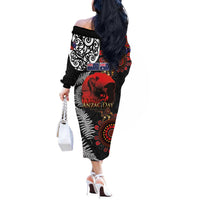 Australia and New Zealand ANZAC Day Off The Shoulder Long Sleeve Dress Aboriginal and Maori Art Pattern - Gallipoli Lest We Forget LT03 - Polynesian Pride