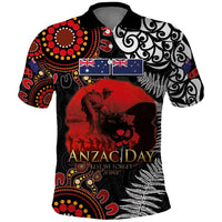 Australia and New Zealand ANZAC Day Polo Shirt Aboriginal and Maori Art Pattern - Gallipoli Lest We Forget LT03 Black - Polynesian Pride