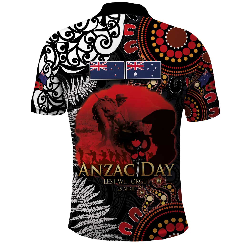 Australia and New Zealand ANZAC Day Polo Shirt Aboriginal and Maori Art Pattern - Gallipoli Lest We Forget LT03 - Polynesian Pride
