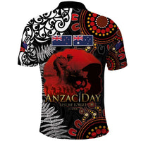 Australia and New Zealand ANZAC Day Polo Shirt Aboriginal and Maori Art Pattern - Gallipoli Lest We Forget LT03 - Polynesian Pride