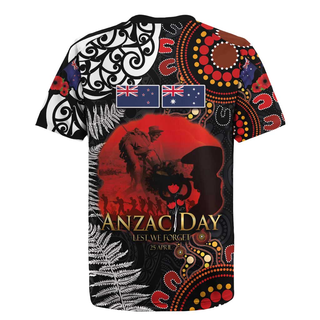 Australia and New Zealand ANZAC Day Rugby Jersey Aboriginal and Maori Art Pattern - Gallipoli Lest We Forget LT03 - Polynesian Pride