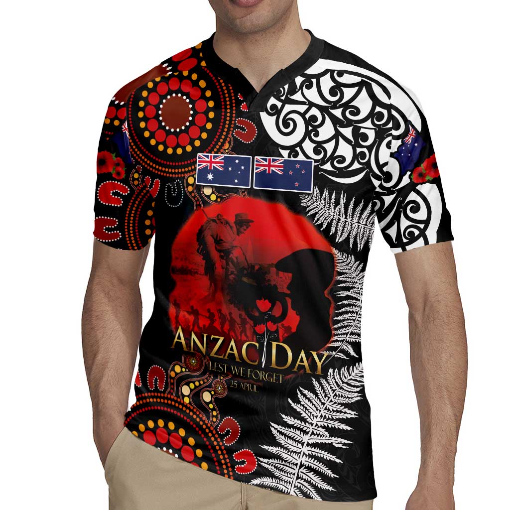 Australia and New Zealand ANZAC Day Rugby Jersey Aboriginal and Maori Art Pattern - Gallipoli Lest We Forget LT03 - Polynesian Pride