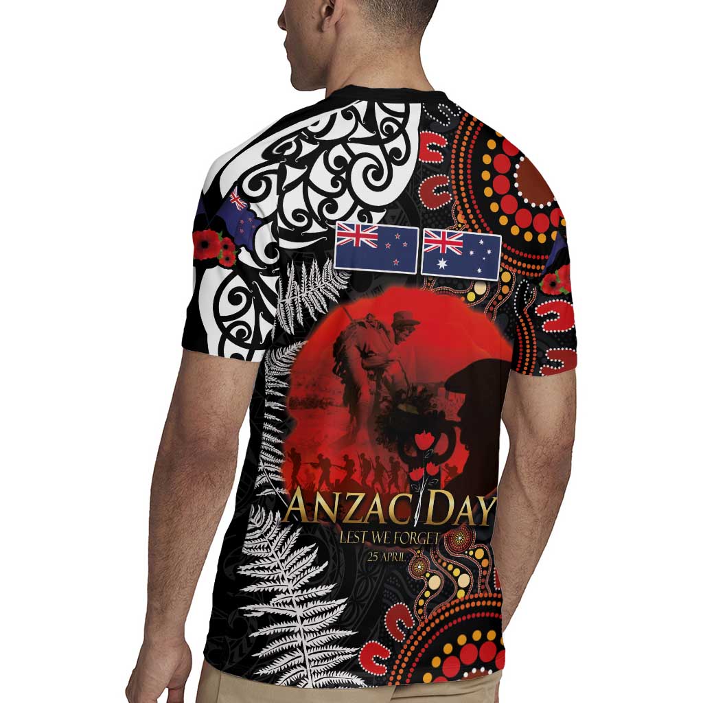 Australia and New Zealand ANZAC Day Rugby Jersey Aboriginal and Maori Art Pattern - Gallipoli Lest We Forget LT03 - Polynesian Pride