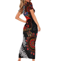 Australia and New Zealand ANZAC Day Short Sleeve Bodycon Dress Aboriginal and Maori Art Pattern - Gallipoli Lest We Forget LT03 - Polynesian Pride