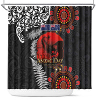 Australia and New Zealand ANZAC Day Shower Curtain Aboriginal and Maori Art Pattern - Gallipoli Lest We Forget LT03 Black - Polynesian Pride