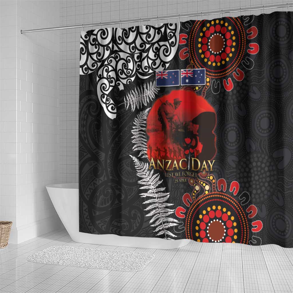 Australia and New Zealand ANZAC Day Shower Curtain Aboriginal and Maori Art Pattern - Gallipoli Lest We Forget LT03 - Polynesian Pride