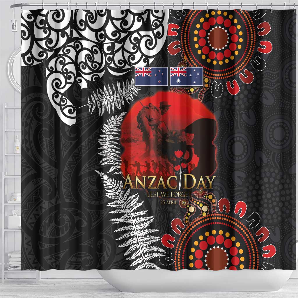 Australia and New Zealand ANZAC Day Shower Curtain Aboriginal and Maori Art Pattern - Gallipoli Lest We Forget LT03 - Polynesian Pride