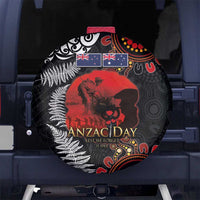 Australia and New Zealand ANZAC Day Spare Tire Cover Aboriginal and Maori Art Pattern - Gallipoli Lest We Forget LT03 No hole Black - Polynesian Pride