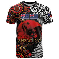Australia and New Zealand ANZAC Day T Shirt Aboriginal and Maori Art Pattern - Gallipoli Lest We Forget LT03 Black - Polynesian Pride