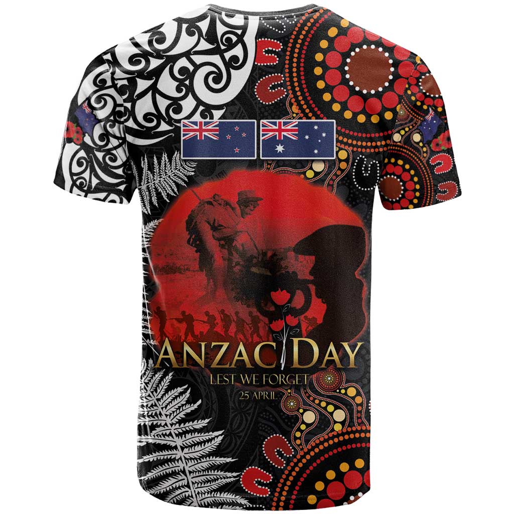 Australia and New Zealand ANZAC Day T Shirt Aboriginal and Maori Art Pattern - Gallipoli Lest We Forget LT03 - Polynesian Pride