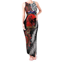 Australia and New Zealand ANZAC Day Tank Maxi Dress Aboriginal and Maori Art Pattern - Gallipoli Lest We Forget LT03 Women Black - Polynesian Pride