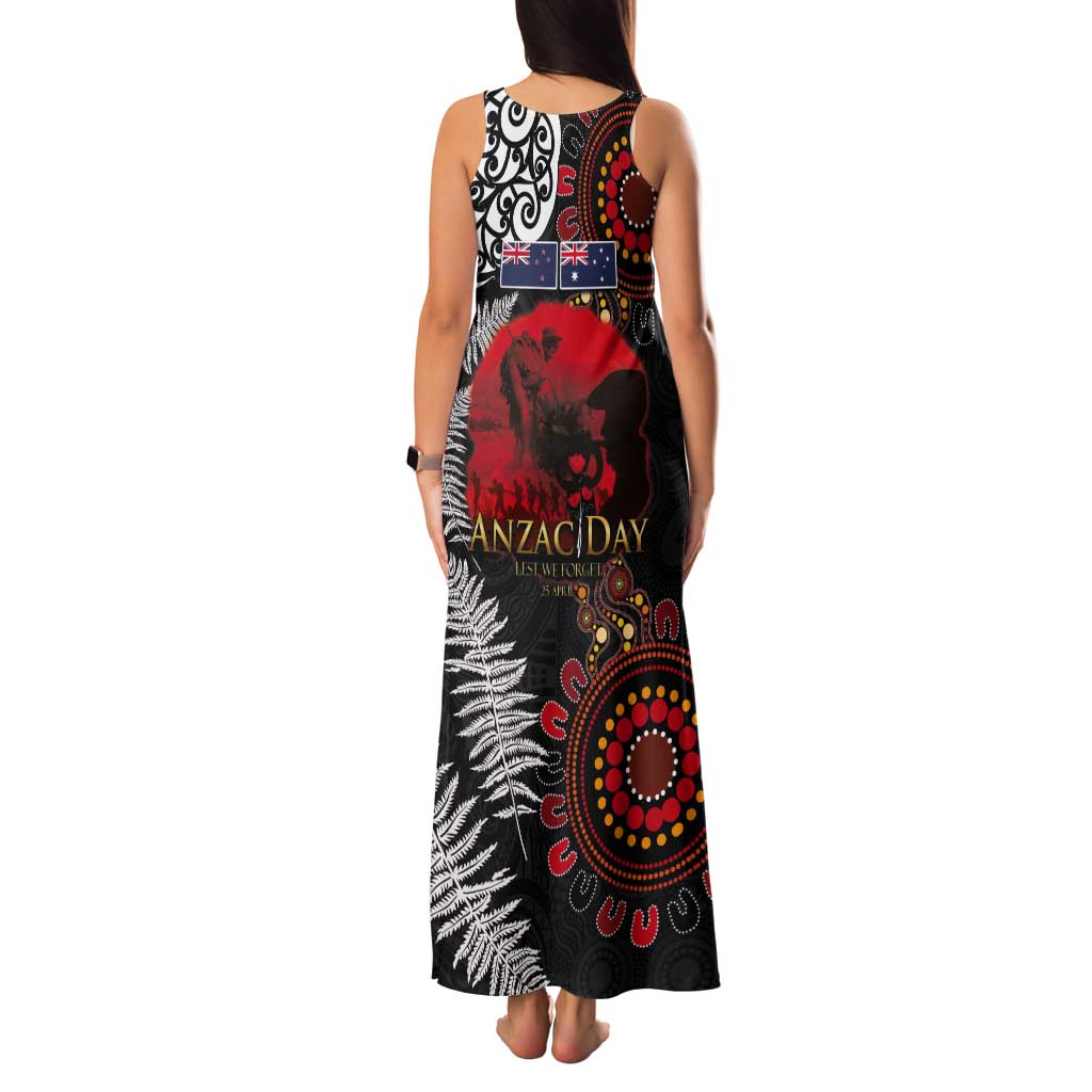 Australia and New Zealand ANZAC Day Tank Maxi Dress Aboriginal and Maori Art Pattern - Gallipoli Lest We Forget LT03 - Polynesian Pride