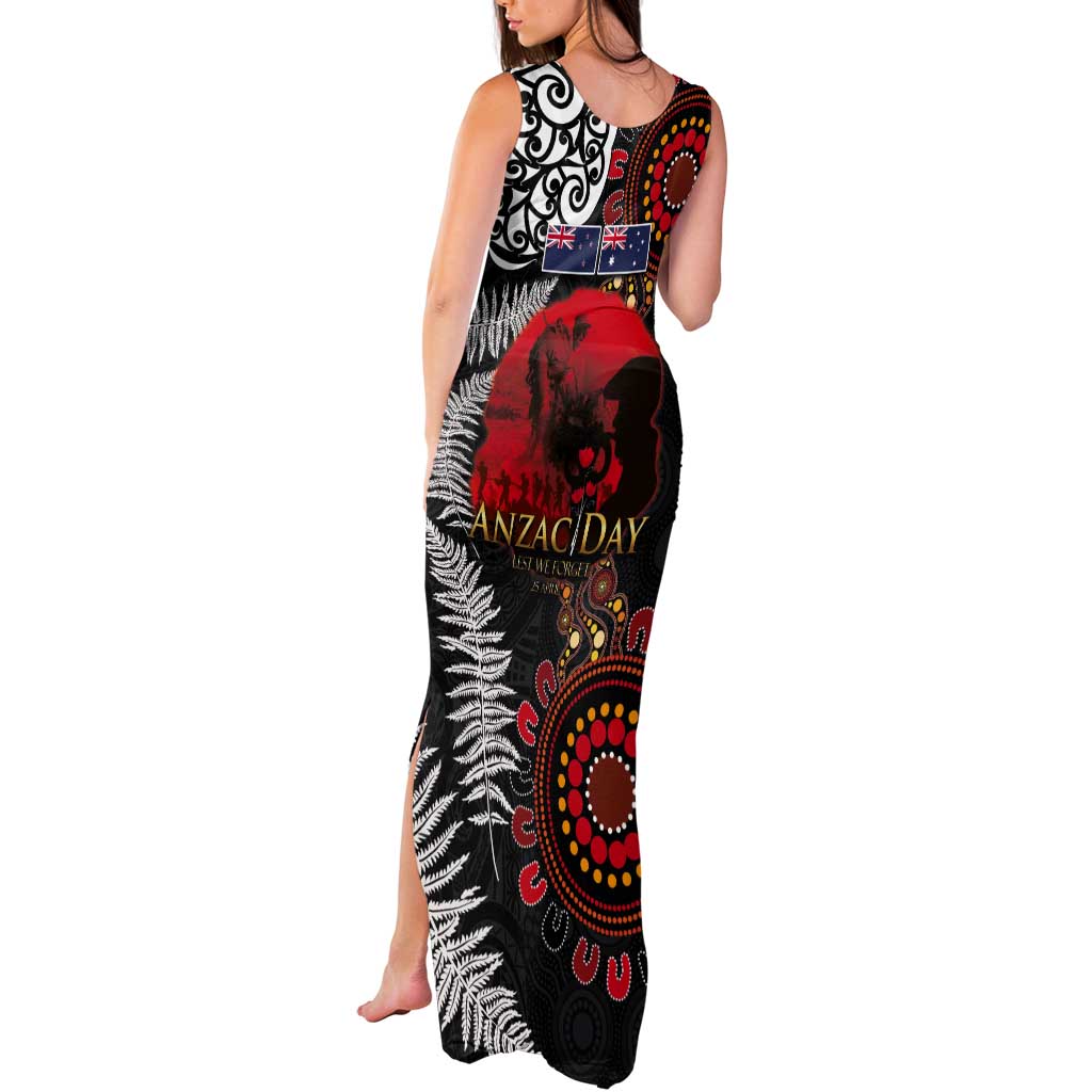Australia and New Zealand ANZAC Day Tank Maxi Dress Aboriginal and Maori Art Pattern - Gallipoli Lest We Forget LT03 - Polynesian Pride