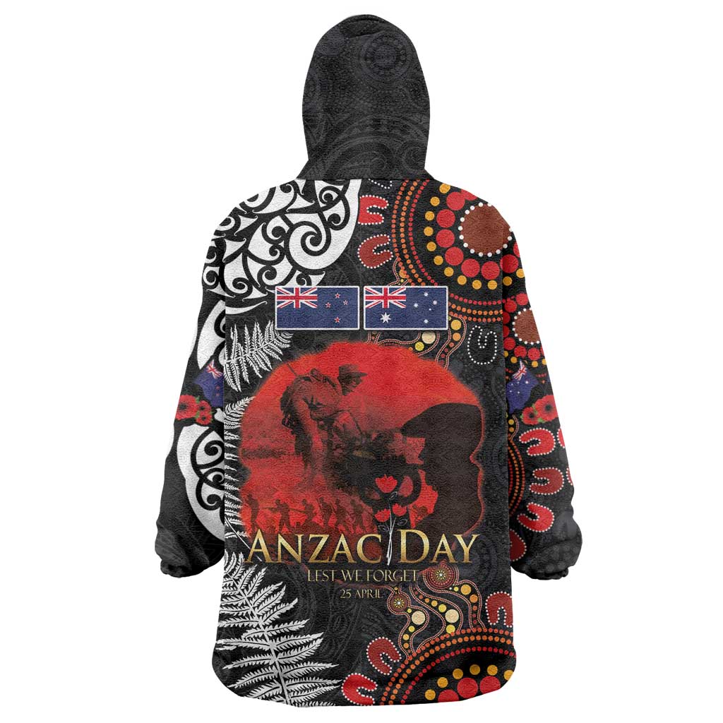 Australia and New Zealand ANZAC Day Wearable Blanket Hoodie Aboriginal and Maori Art Pattern - Gallipoli Lest We Forget LT03 - Polynesian Pride