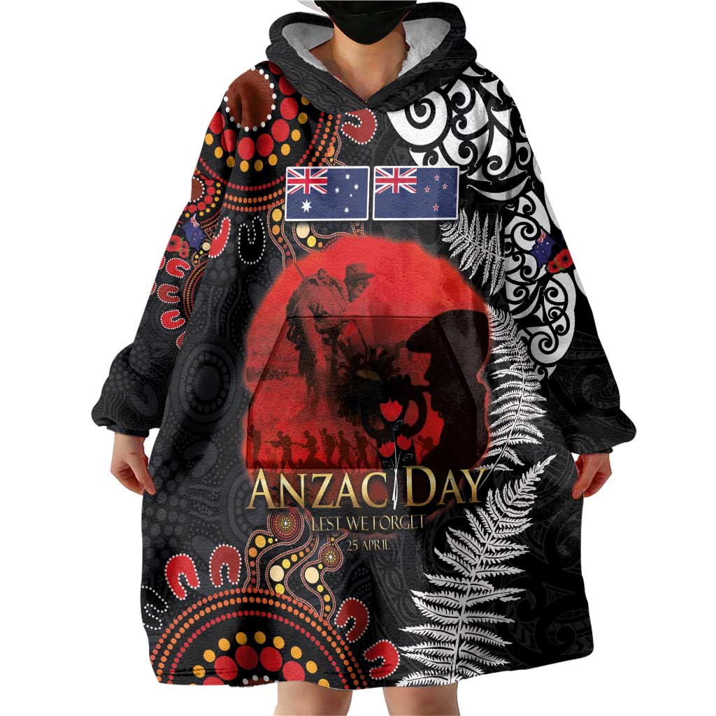 Australia and New Zealand ANZAC Day Wearable Blanket Hoodie Aboriginal and Maori Art Pattern - Gallipoli Lest We Forget LT03 - Polynesian Pride