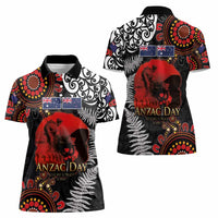 Australia and New Zealand ANZAC Day Women Polo Shirt Aboriginal and Maori Art Pattern - Gallipoli Lest We Forget