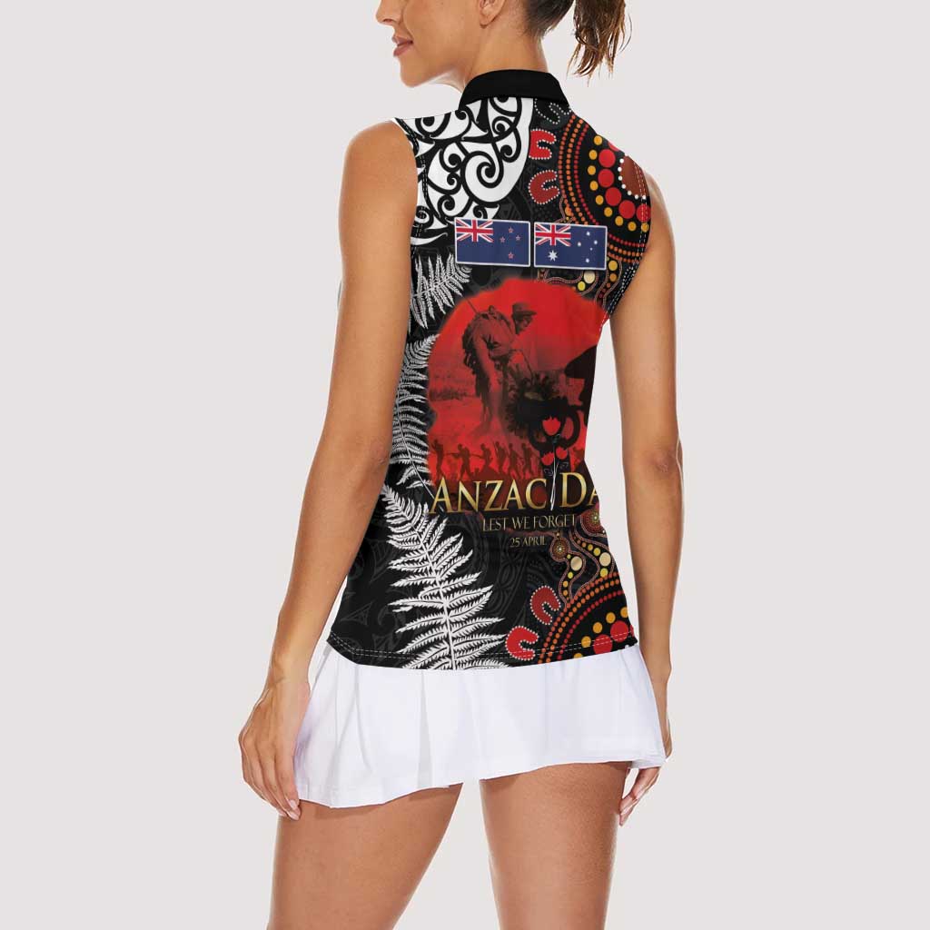 Australia and New Zealand ANZAC Day Women Sleeveless Polo Shirt Aboriginal and Maori Art Pattern - Gallipoli Lest We Forget LT03 - Polynesian Pride