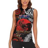 Australia and New Zealand ANZAC Day Women Sleeveless Polo Shirt Aboriginal and Maori Art Pattern - Gallipoli Lest We Forget LT03 - Polynesian Pride