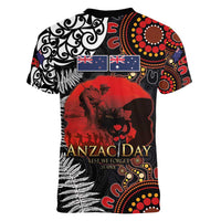 Australia and New Zealand ANZAC Day Women V-Neck T-Shirt Aboriginal and Maori Art Pattern - Gallipoli Lest We Forget LT03 - Polynesian Pride