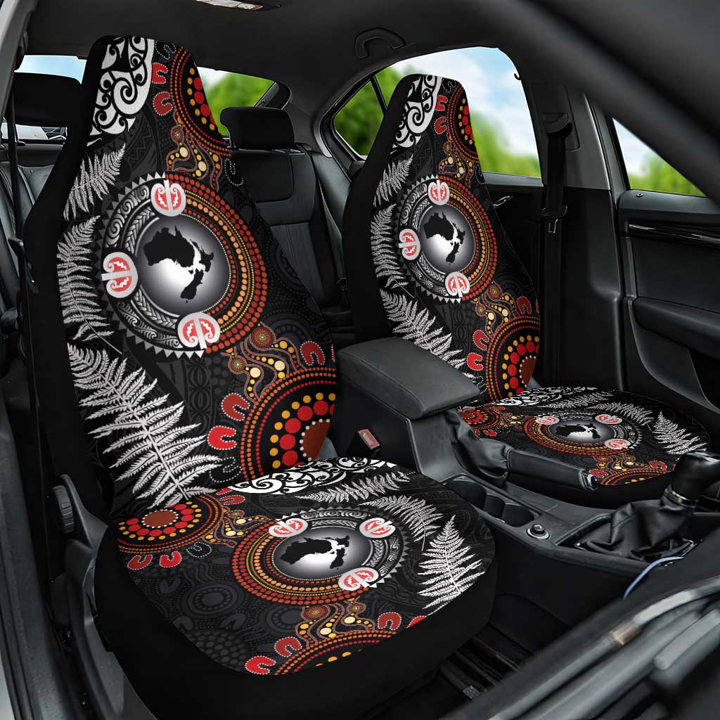 Australia and New Zealand Together Car Seat Cover Aboriginal and Maori Art Tattoo LT03 One Size Black - Polynesian Pride