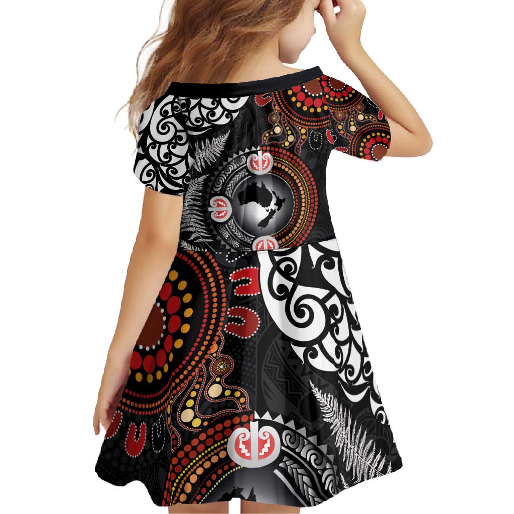 Australia and New Zealand Together Family Matching Long Sleeve Bodycon Dress and Hawaiian Shirt Aboriginal and Maori Art Tattoo LT03 - Polynesian Pride