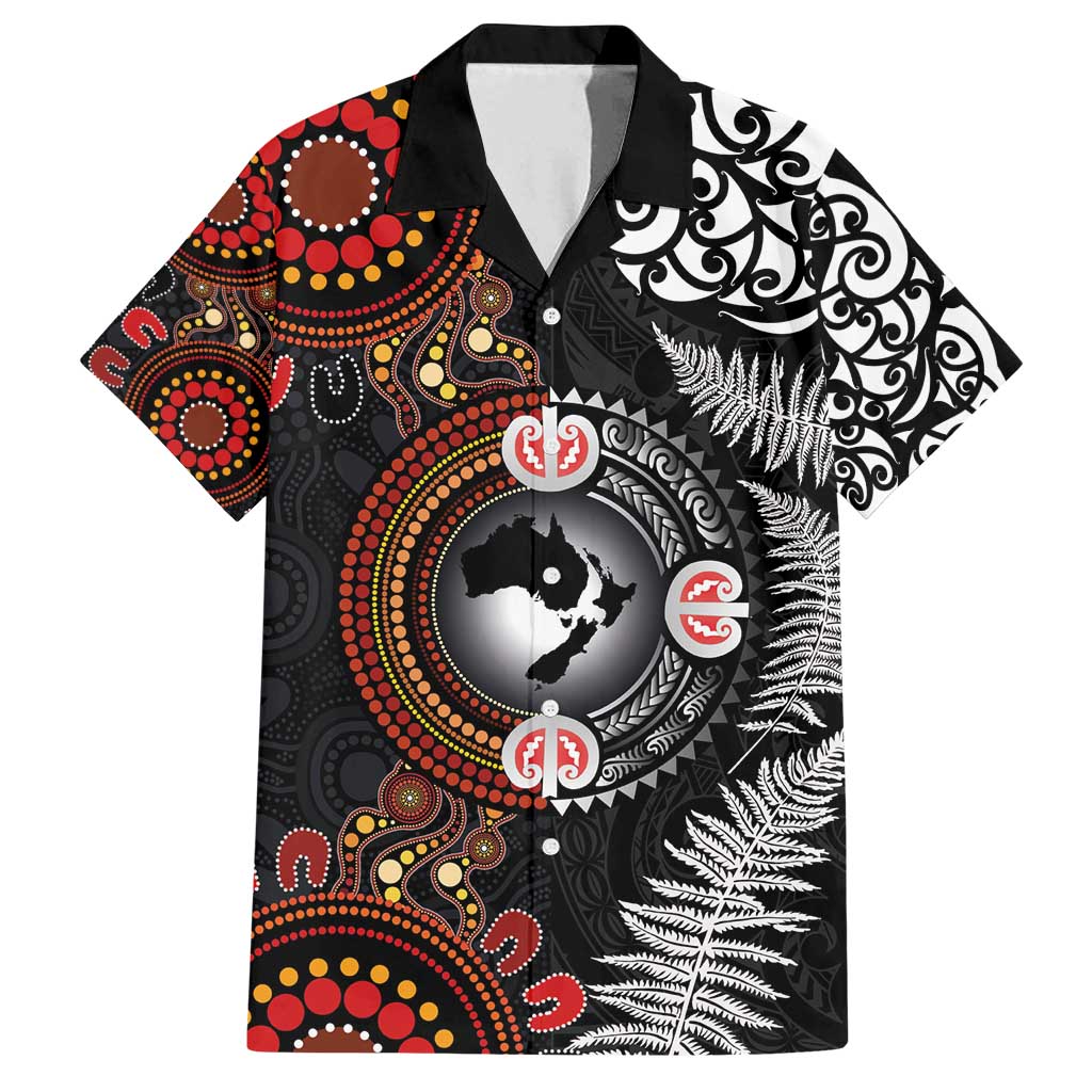 Australia and New Zealand Together Family Matching Long Sleeve Bodycon Dress and Hawaiian Shirt Aboriginal and Maori Art Tattoo LT03 Dad's Shirt - Short Sleeve Black - Polynesian Pride