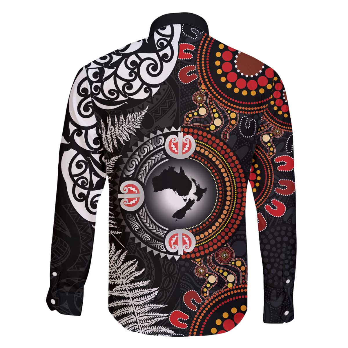 Australia and New Zealand Together Family Matching Off The Shoulder Long Sleeve Dress and Hawaiian Shirt Aboriginal and Maori Art Tattoo LT03 - Polynesian Pride