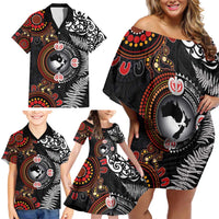 Australia and New Zealand Together Family Matching Off Shoulder Short Dress and Hawaiian Shirt Aboriginal and Maori Art Tattoo LT03 - Polynesian Pride