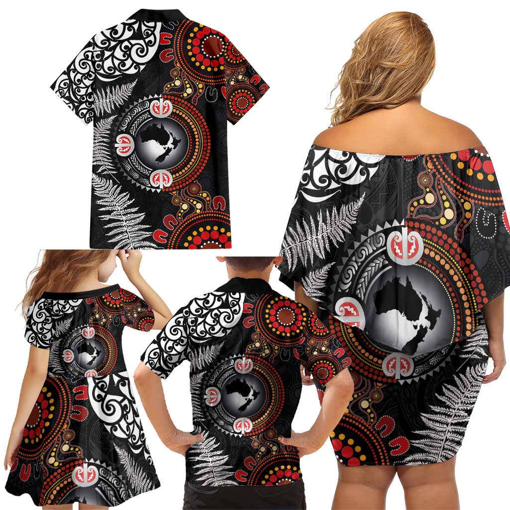 Australia and New Zealand Together Family Matching Off Shoulder Short Dress and Hawaiian Shirt Aboriginal and Maori Art Tattoo LT03 - Polynesian Pride