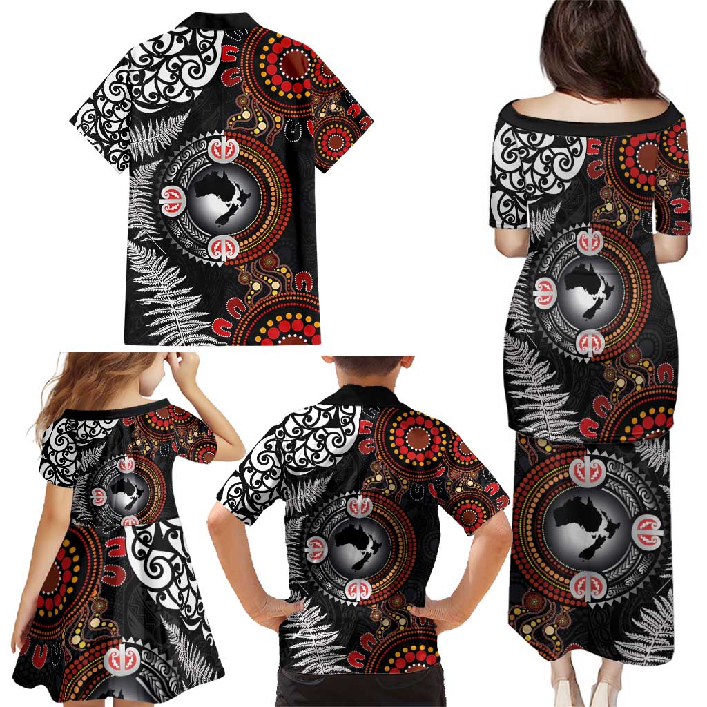 Australia and New Zealand Together Family Matching Puletasi and Hawaiian Shirt Aboriginal and Maori Art Tattoo LT03 - Polynesian Pride