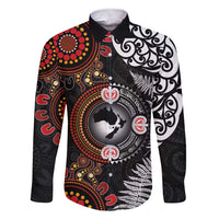 Australia and New Zealand Together Family Matching Short Sleeve Bodycon Dress and Hawaiian Shirt Aboriginal and Maori Art Tattoo LT03 Dad's Shirt - Long Sleeve Black - Polynesian Pride