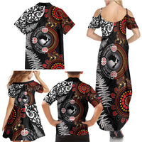 Australia and New Zealand Together Family Matching Summer Maxi Dress and Hawaiian Shirt Aboriginal and Maori Art Tattoo LT03 - Polynesian Pride