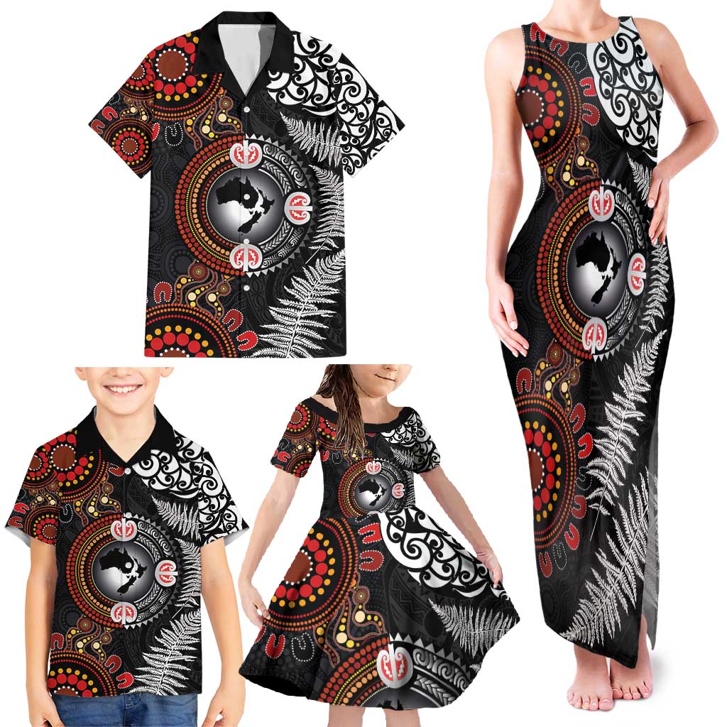 Australia and New Zealand Together Family Matching Tank Maxi Dress and Hawaiian Shirt Aboriginal and Maori Art Tattoo LT03 - Polynesian Pride
