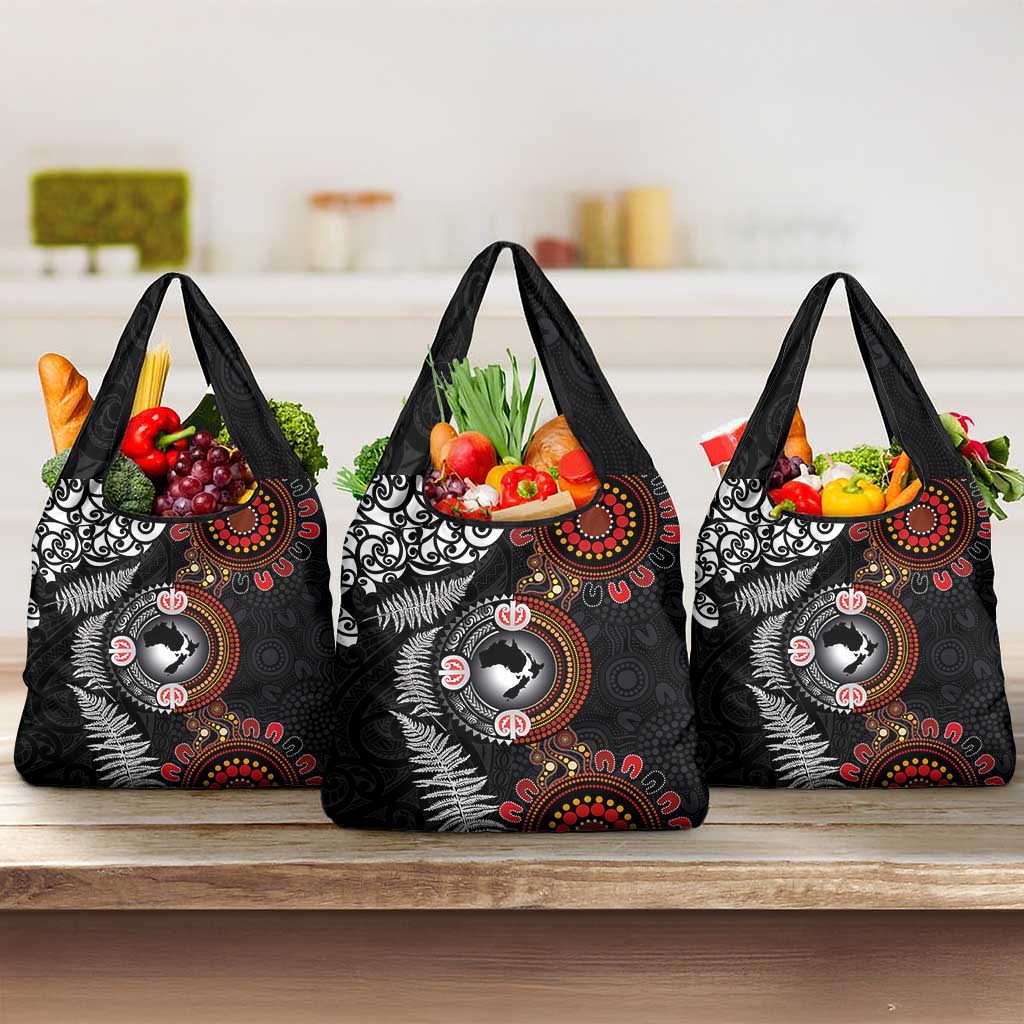 Australia and New Zealand Together Grocery Bag Aboriginal and Maori Art Tattoo LT03 3-pack One Size Black - Polynesian Pride