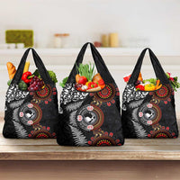 Australia and New Zealand Together Grocery Bag Aboriginal and Maori Art Tattoo LT03 3-pack One Size Black - Polynesian Pride