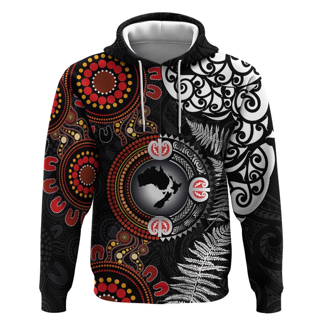 Australia and New Zealand Together Hoodie Aboriginal and Maori Art Tattoo LT03 Pullover Hoodie Black - Polynesian Pride