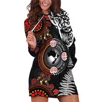 Australia and New Zealand Together Hoodie Dress Aboriginal and Maori Art Tattoo LT03 Black - Polynesian Pride