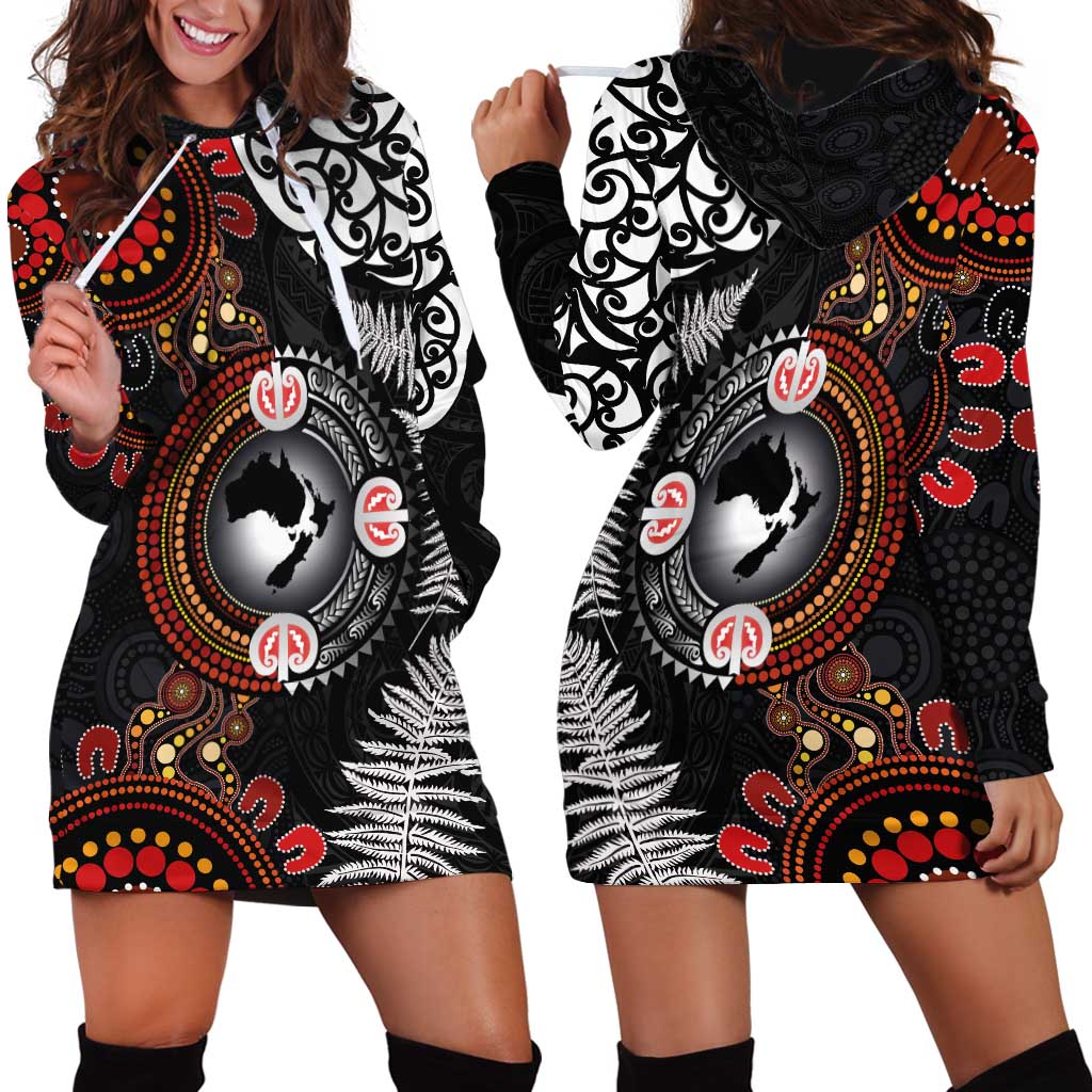 Australia and New Zealand Together Hoodie Dress Aboriginal and Maori Art Tattoo LT03 - Polynesian Pride