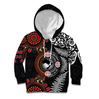Australia and New Zealand Together Kid Hoodie Aboriginal and Maori Art Tattoo LT03 Hoodie Black - Polynesian Pride