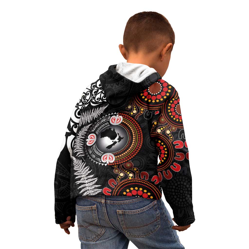 Australia and New Zealand Together Kid Hoodie Aboriginal and Maori Art Tattoo LT03 - Polynesian Pride