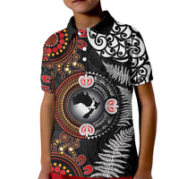 Australia and New Zealand Together Kid Polo Shirt Aboriginal and Maori Art Tattoo LT03 Kid Black - Polynesian Pride