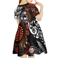 Australia and New Zealand Together Kid Short Sleeve Dress Aboriginal and Maori Art Tattoo LT03 - Polynesian Pride