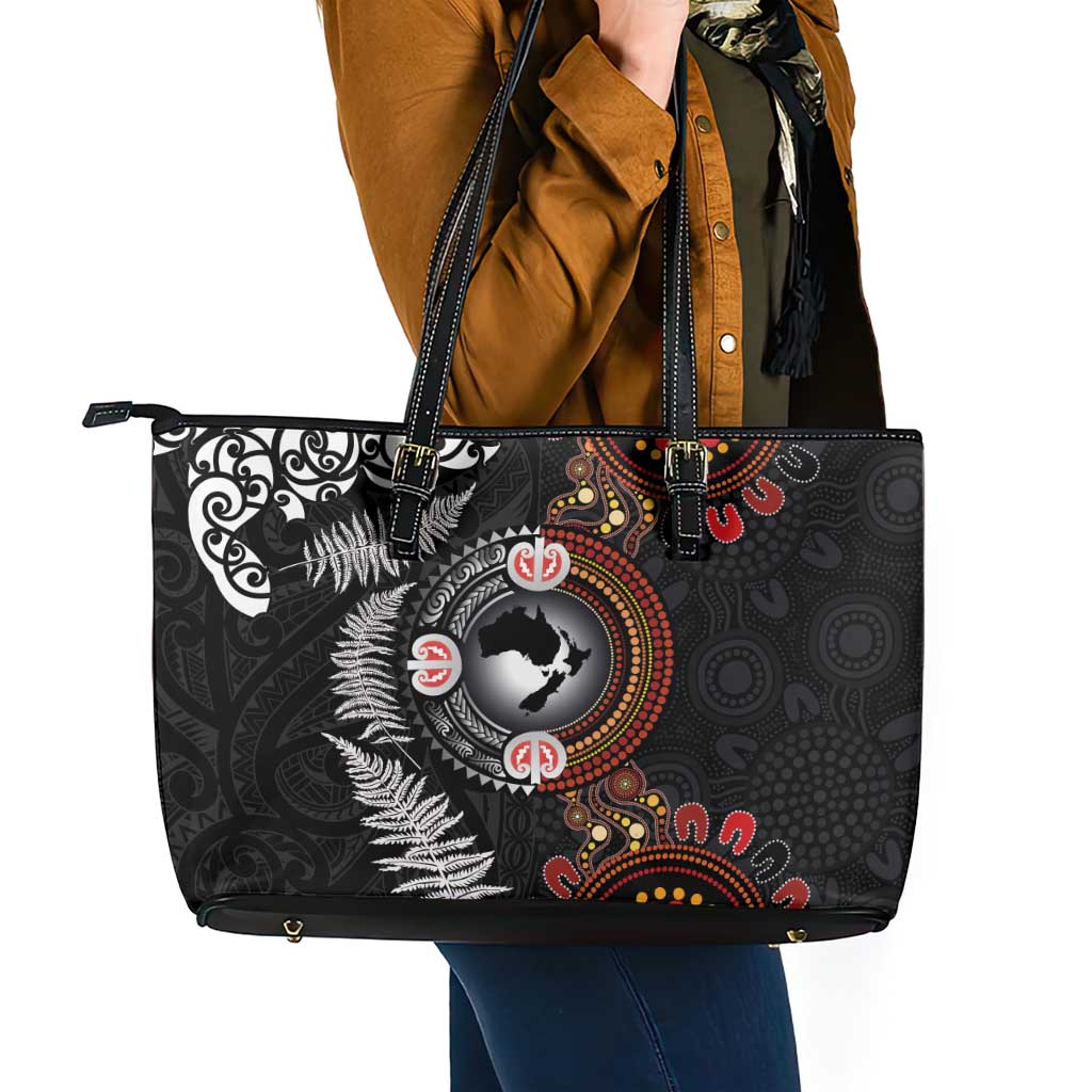 Australia and New Zealand Together Leather Tote Bag Aboriginal and Maori Art Tattoo LT03 - Polynesian Pride