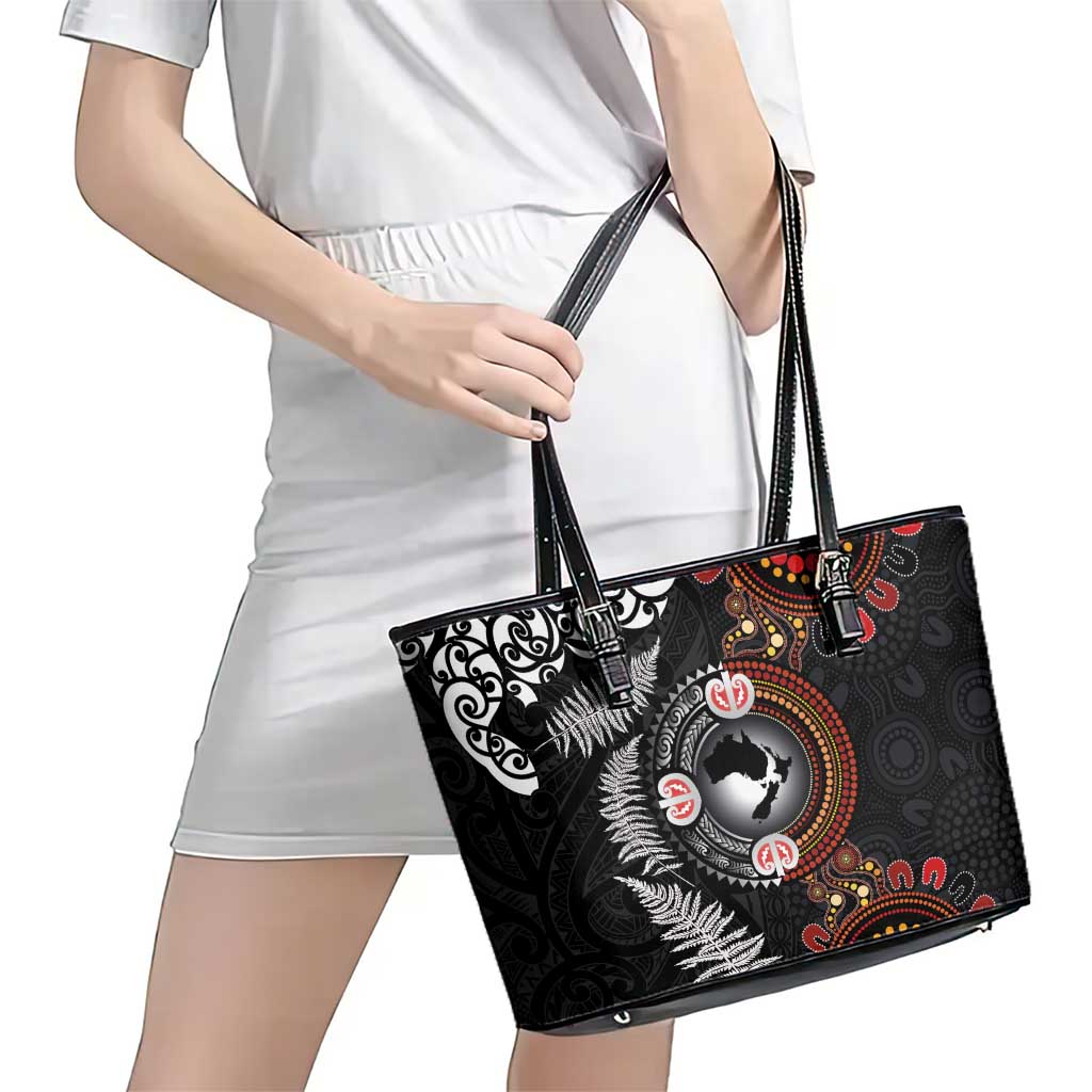 Australia and New Zealand Together Leather Tote Bag Aboriginal and Maori Art Tattoo LT03 - Polynesian Pride