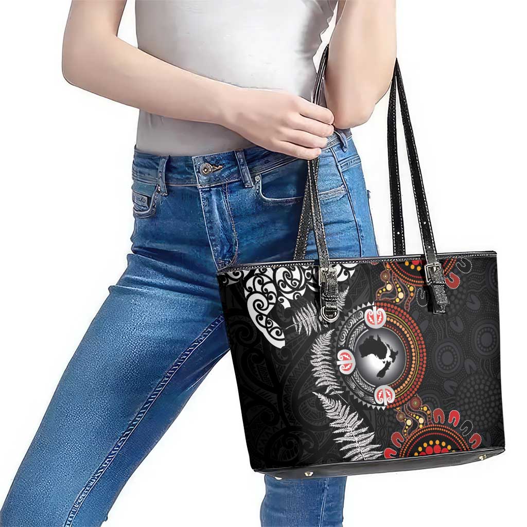 Australia and New Zealand Together Leather Tote Bag Aboriginal and Maori Art Tattoo LT03 - Polynesian Pride