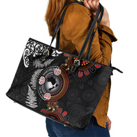 Australia and New Zealand Together Leather Tote Bag Aboriginal and Maori Art Tattoo LT03 - Polynesian Pride