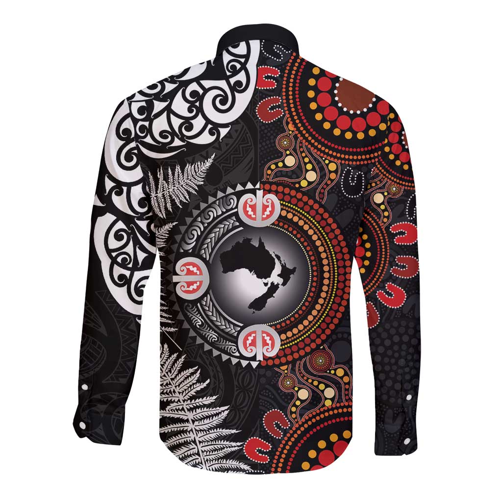 Australia and New Zealand Together Long Sleeve Button Shirt Aboriginal and Maori Art Tattoo LT03 - Polynesian Pride