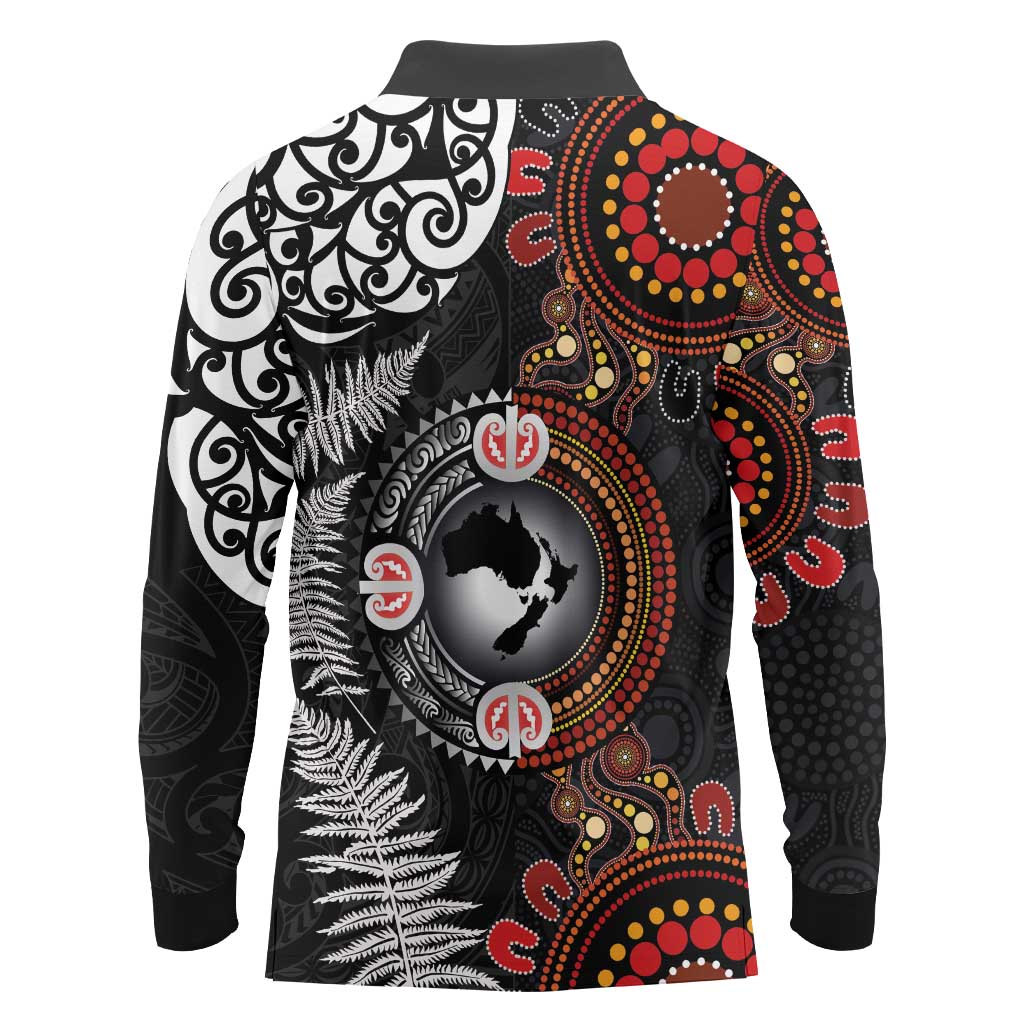 Australia and New Zealand Together Long Sleeve Polo Shirt Aboriginal and Maori Art Tattoo LT03 - Polynesian Pride
