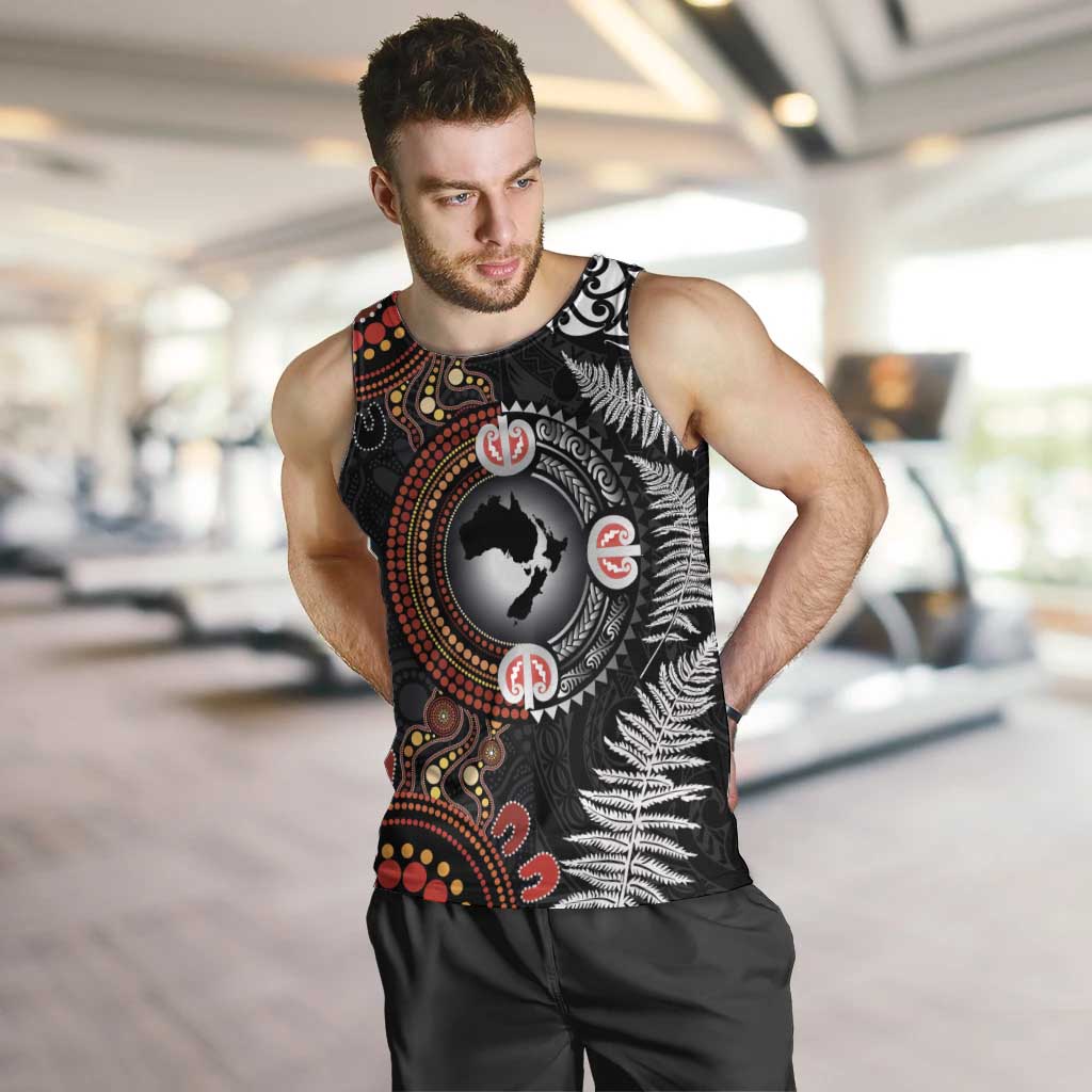 Australia and New Zealand Together Men Tank Top Aboriginal and Maori Art Tattoo LT03 Black - Polynesian Pride